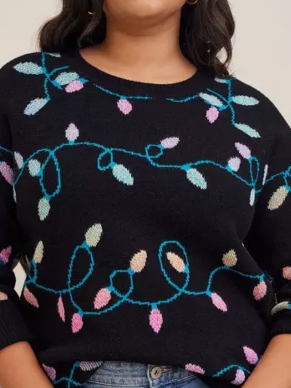 Torrid Black Festive Christmas Holiday Knit Pullover Light-String Sweater 1X